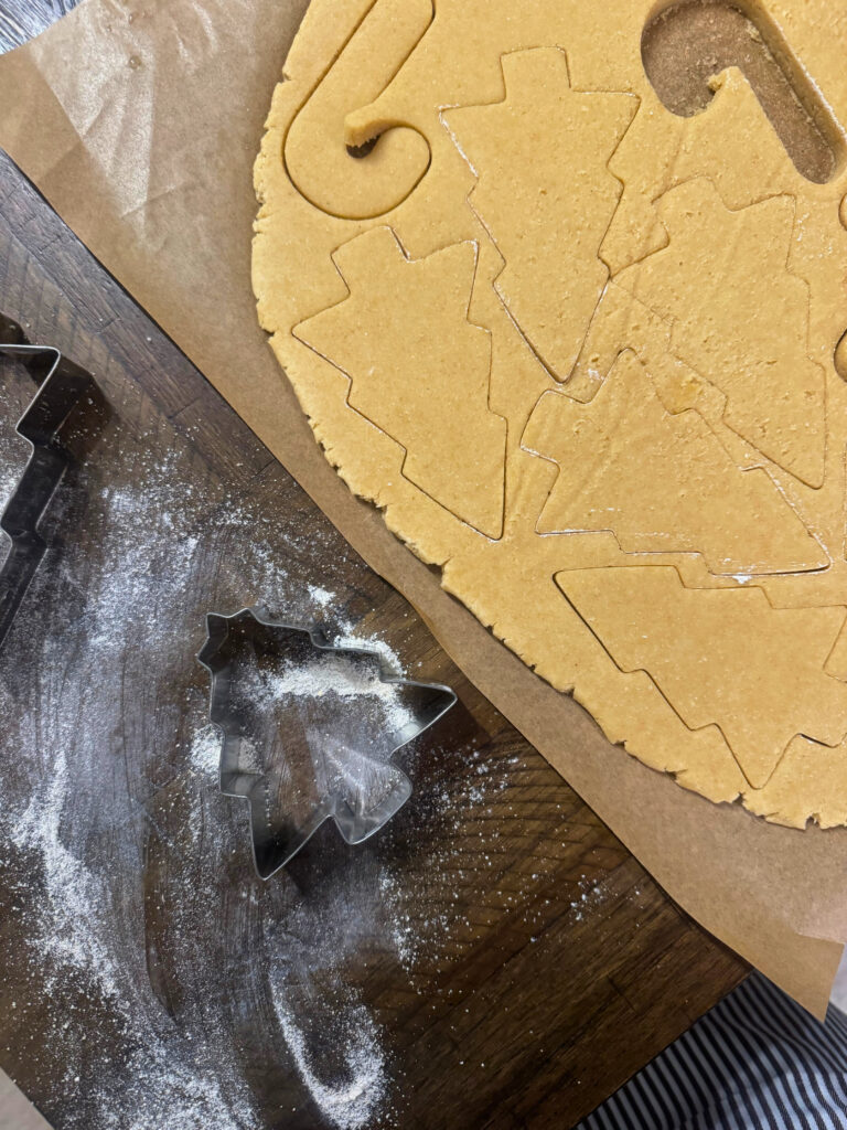 Rolled out decorated sugar cookie dough