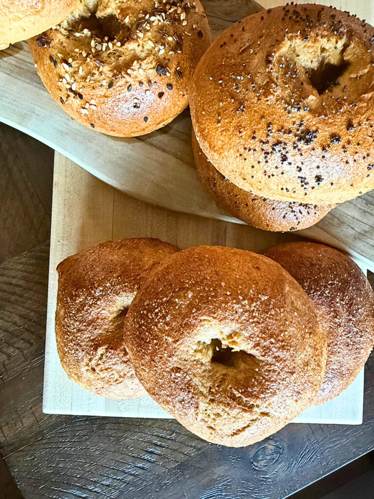 Classic bagels on a couple of different cutting boards