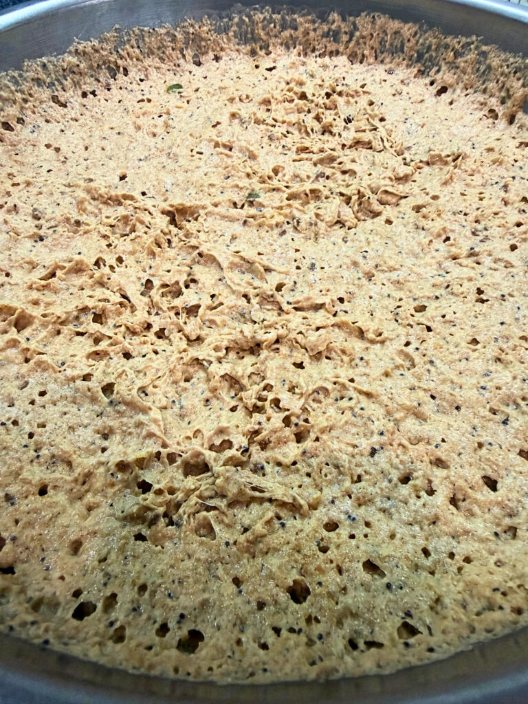 No-knead spelt bread before baking