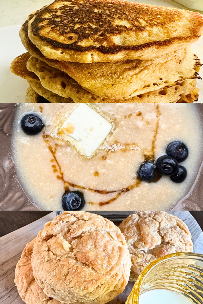 3 Simple Fresh milled flour recipe for beginners, featuring pancakes, biscuits and cream of wheat.