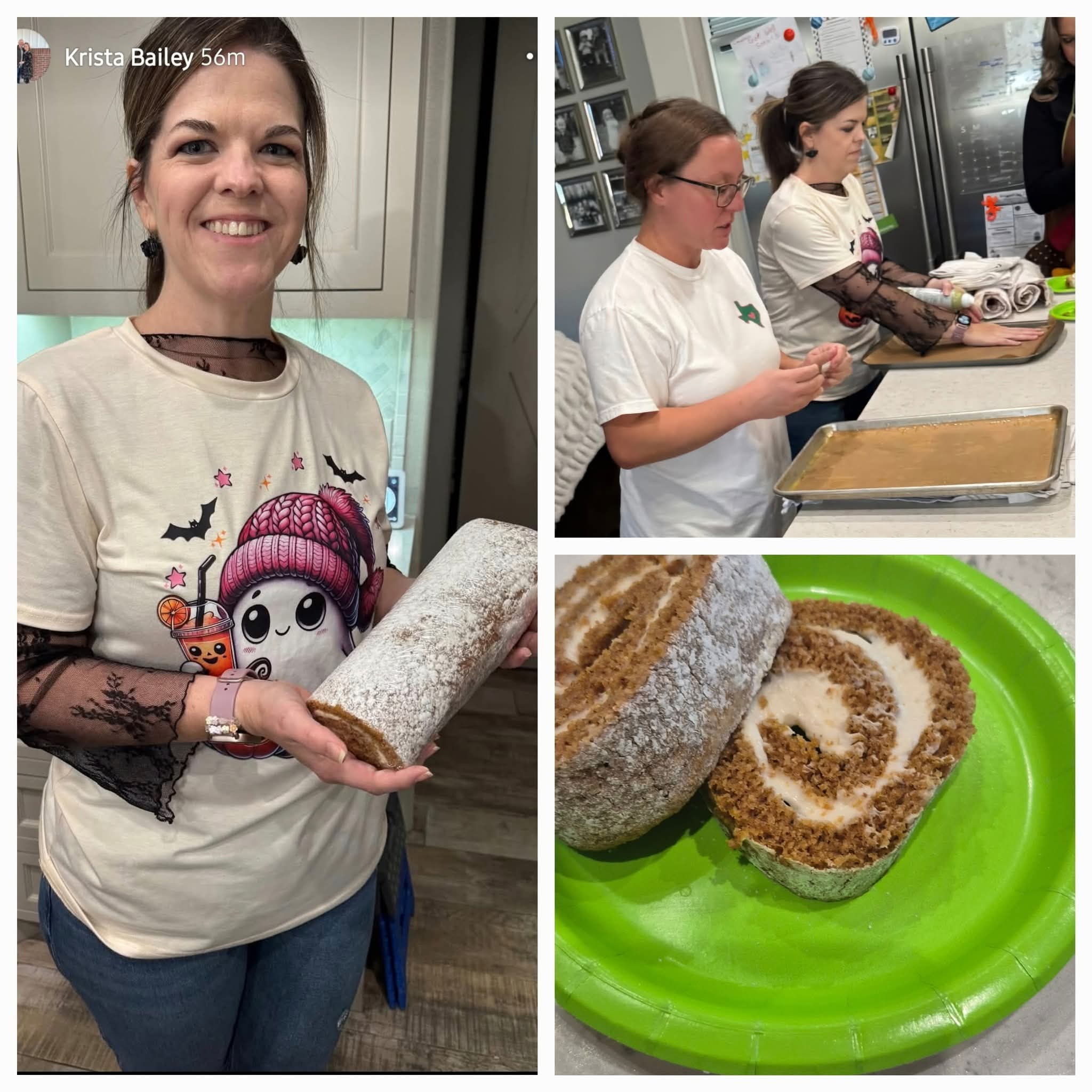 Baking classes in Lubbock with ladies making a pumpkin roll